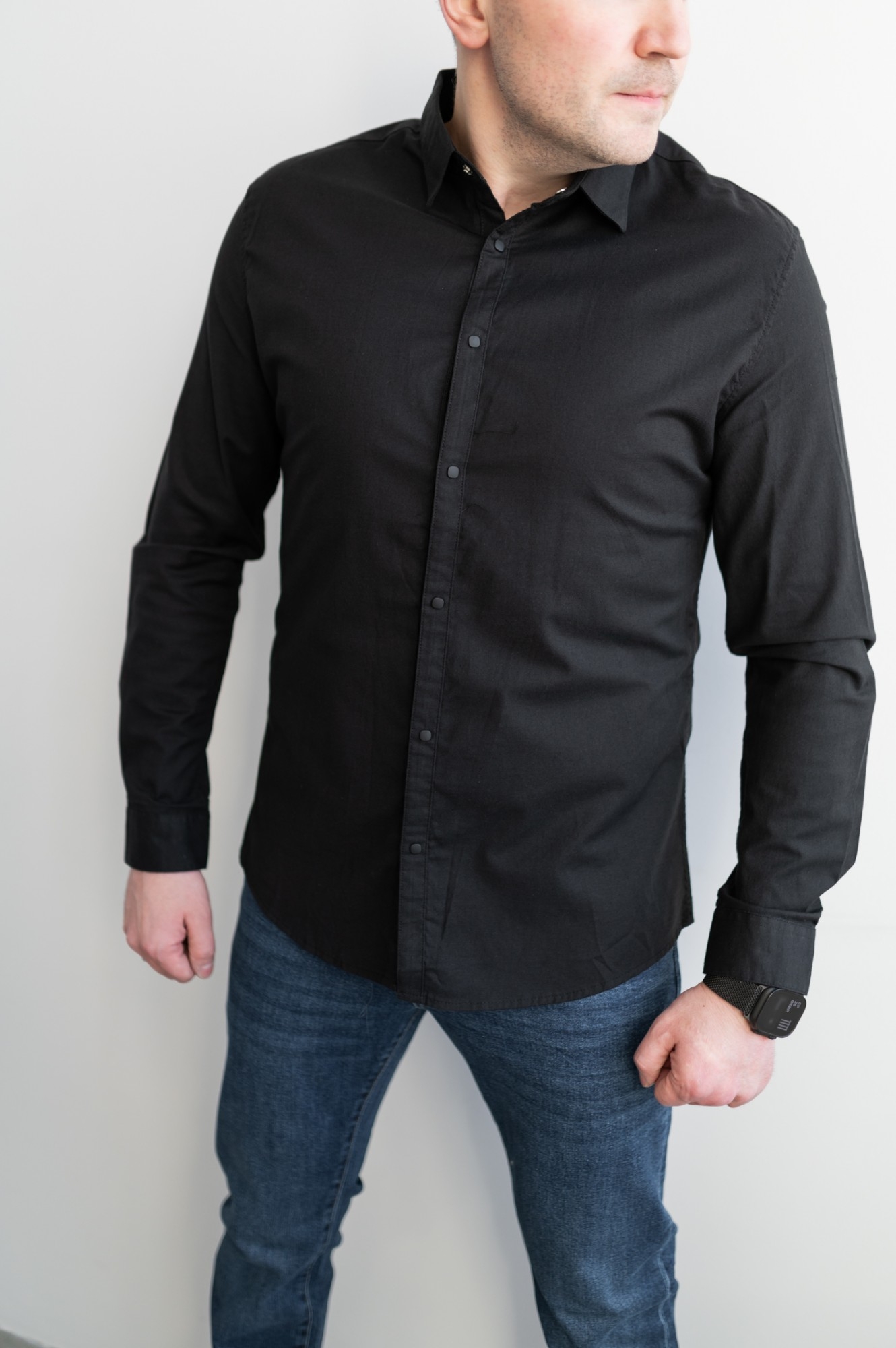 Чёрная рубашка на кнопках CMT (S018)