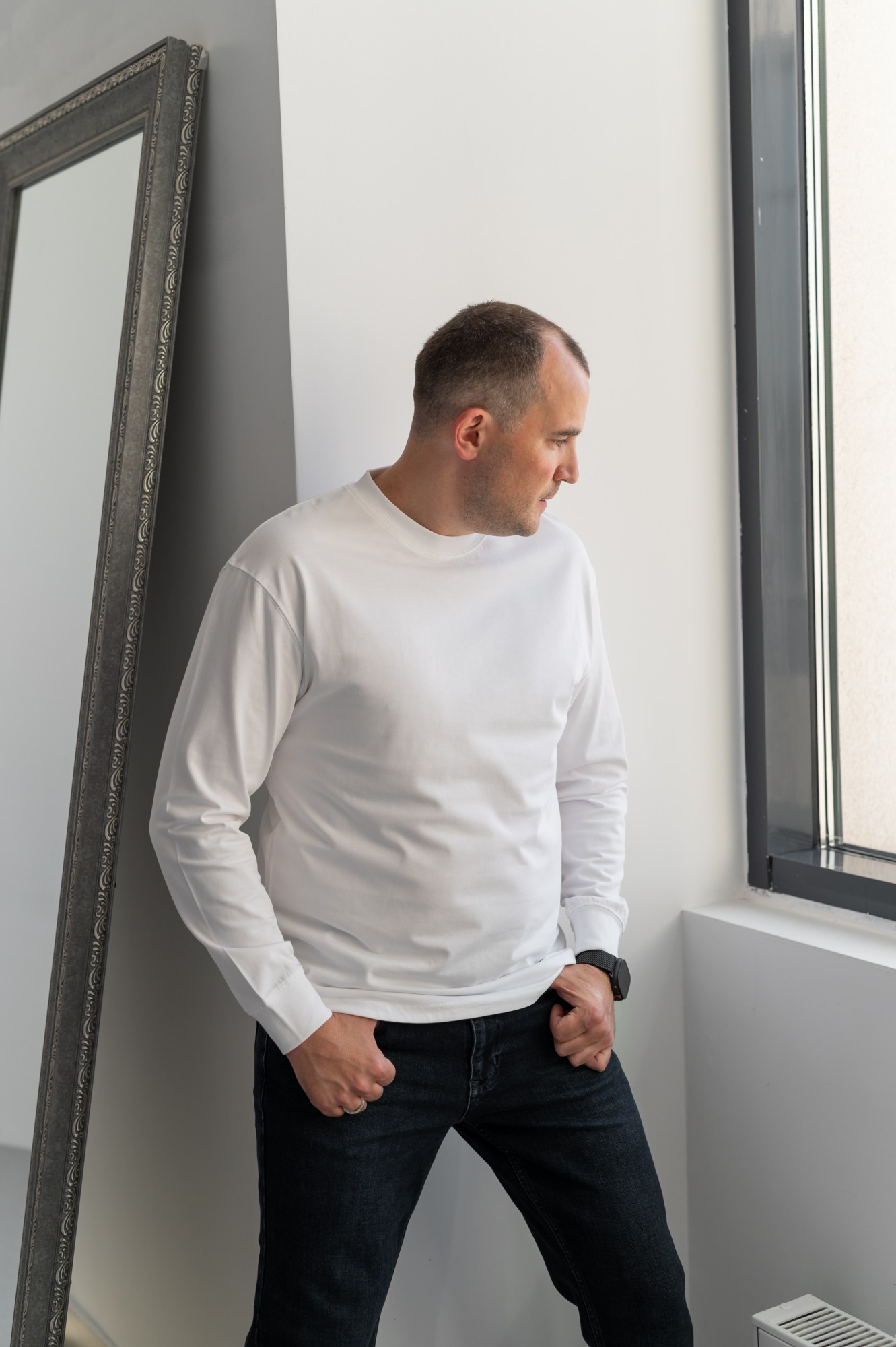 Базовый белый лонгслив CMT (L013)