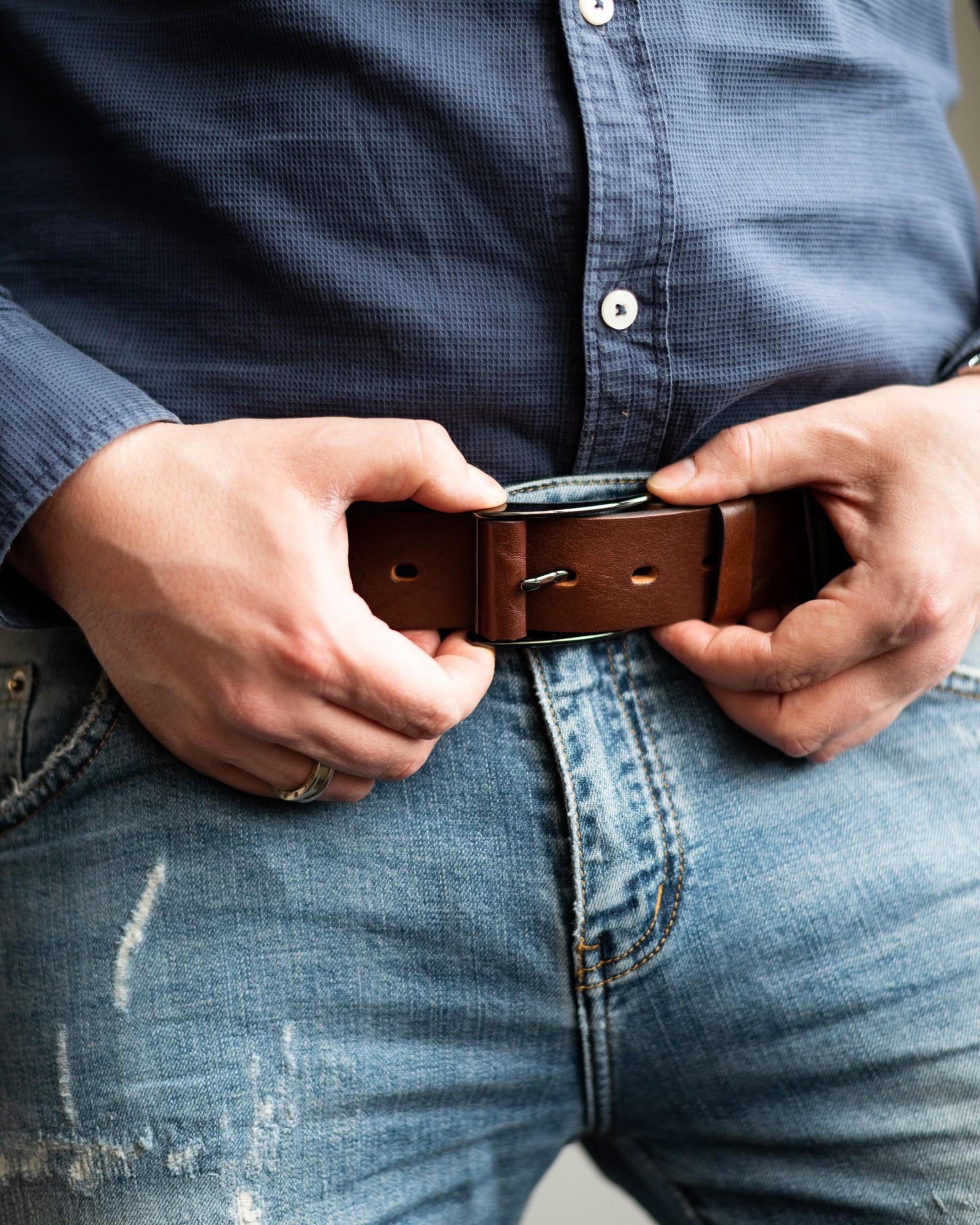 Кожаный ремень HF (Р002) коричневый